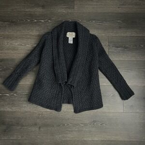 Aran Sweater Market Gray Cable Knit 100% Virgin Wool Open Front‎ Cardigan Small
